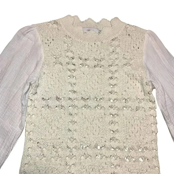 Anthropologie Greylin Cream and White Woven/Gauze Sweater- Size S - Picture 3 of 9